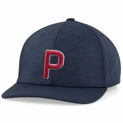 Puma P Snapback Hat -Single Iron Shop puma 2022 p snapback hat navy blazer ski patrol itempicture