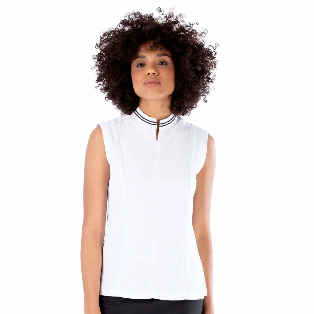 NVO Dessa Mock White Womens Sleeveless Golf Polo 1 NVO Dessa Mock White Womens Sleeveless Golf Polo