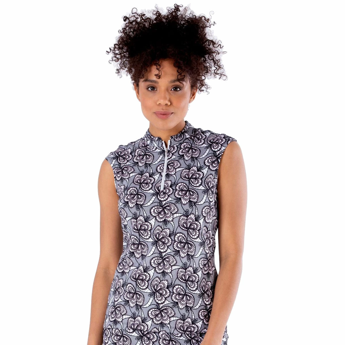 NVO Lilith Mock Black Womens Sleeveless Golf Polo 1 NVO Lilith Mock Black Womens Sleeveless Golf Polo