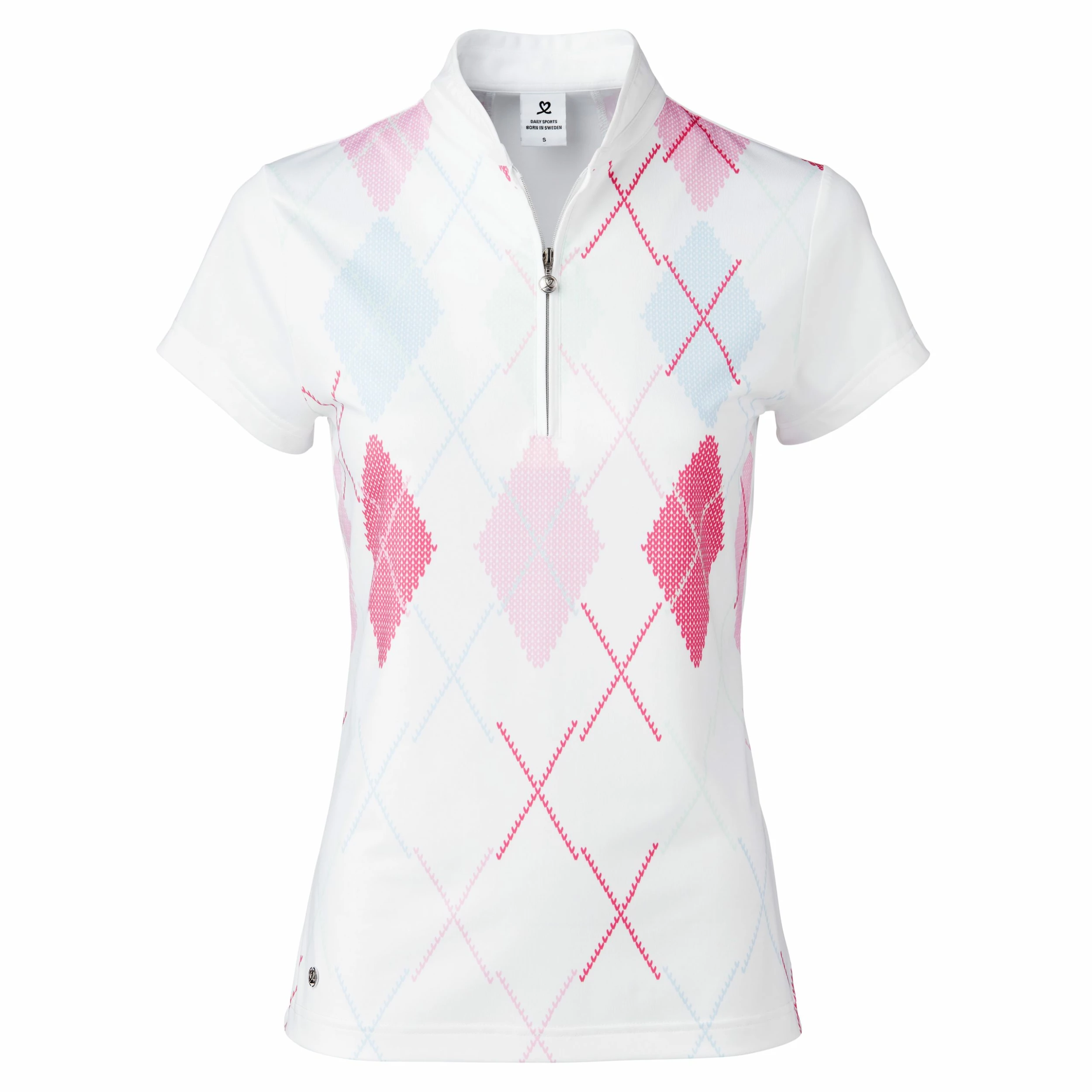 Daily Sports Aletta White Argyle Womens Golf Polo 1 Daily Sports Aletta White Argyle Womens Golf Polo