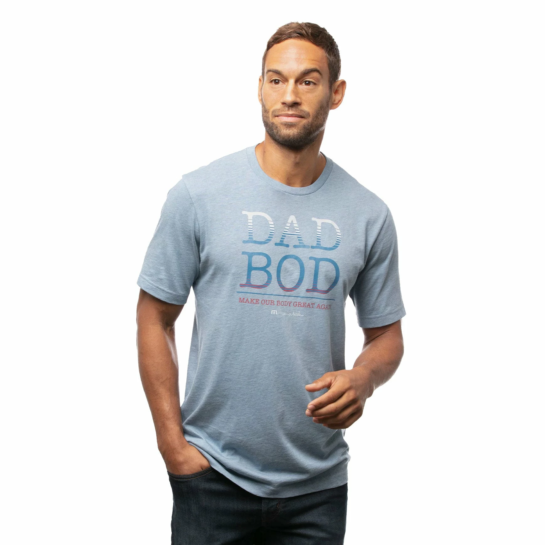 TravisMathew Dad Bod Heather Federal Blue Mens Golf T-Shirt 1 TravisMathew Dad Bod Heather Federal Blue Mens Golf T-Shirt