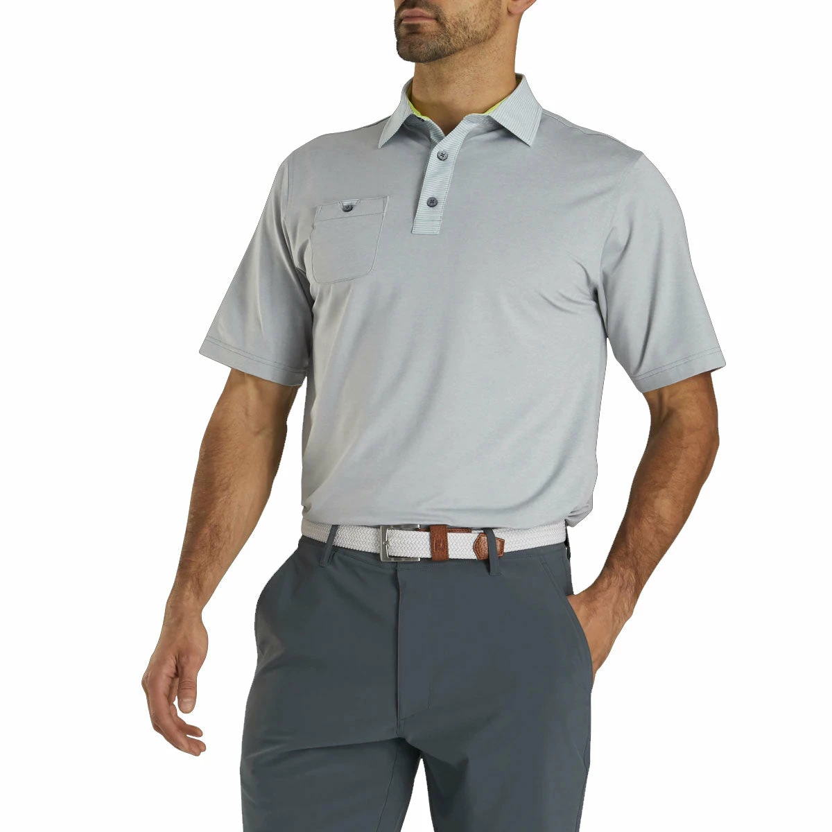 FootJoy Lisle Solid With Pinstripe Heather Grey Mens Golf Polo 1 FootJoy Lisle Solid With Pinstripe Heather Grey Mens Golf Polo