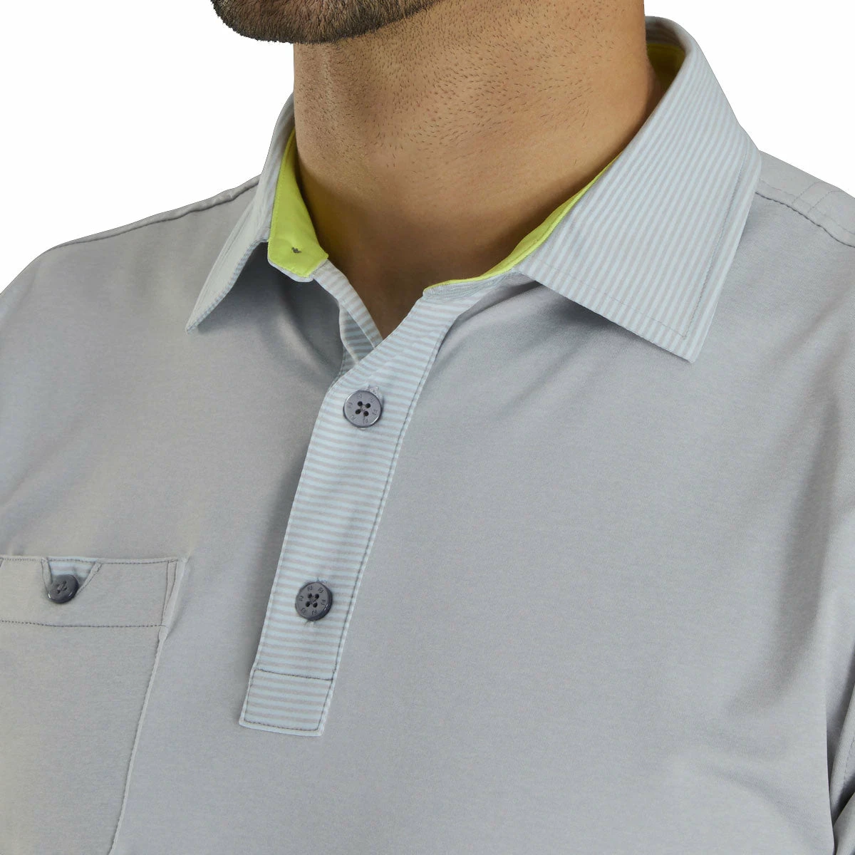 FootJoy Lisle Solid With Pinstripe Heather Grey Mens Golf Polo 3 FootJoy Lisle Solid With Pinstripe Heather Grey Mens Golf Polo - Image 3