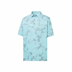 FootJoy Lisle Camo Floral Print Self Collar Ice Blue Mens Golf Polo