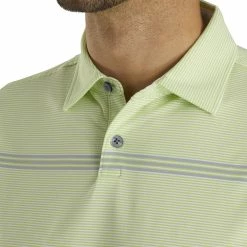 FootJoy Lisle Engineered Pinstripe White-Lime Mens Golf Polo -Single Iron Shop 21480 WHITELIMEGREY 2