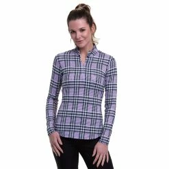 EP NY EP New York Glen Plaid Black Multi Mock Womens Golf 1/4 Zip