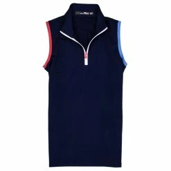Polo Ralph Lauren RLX Tricolor French Navy Womens Sleeveless Golf 1/4 Zip