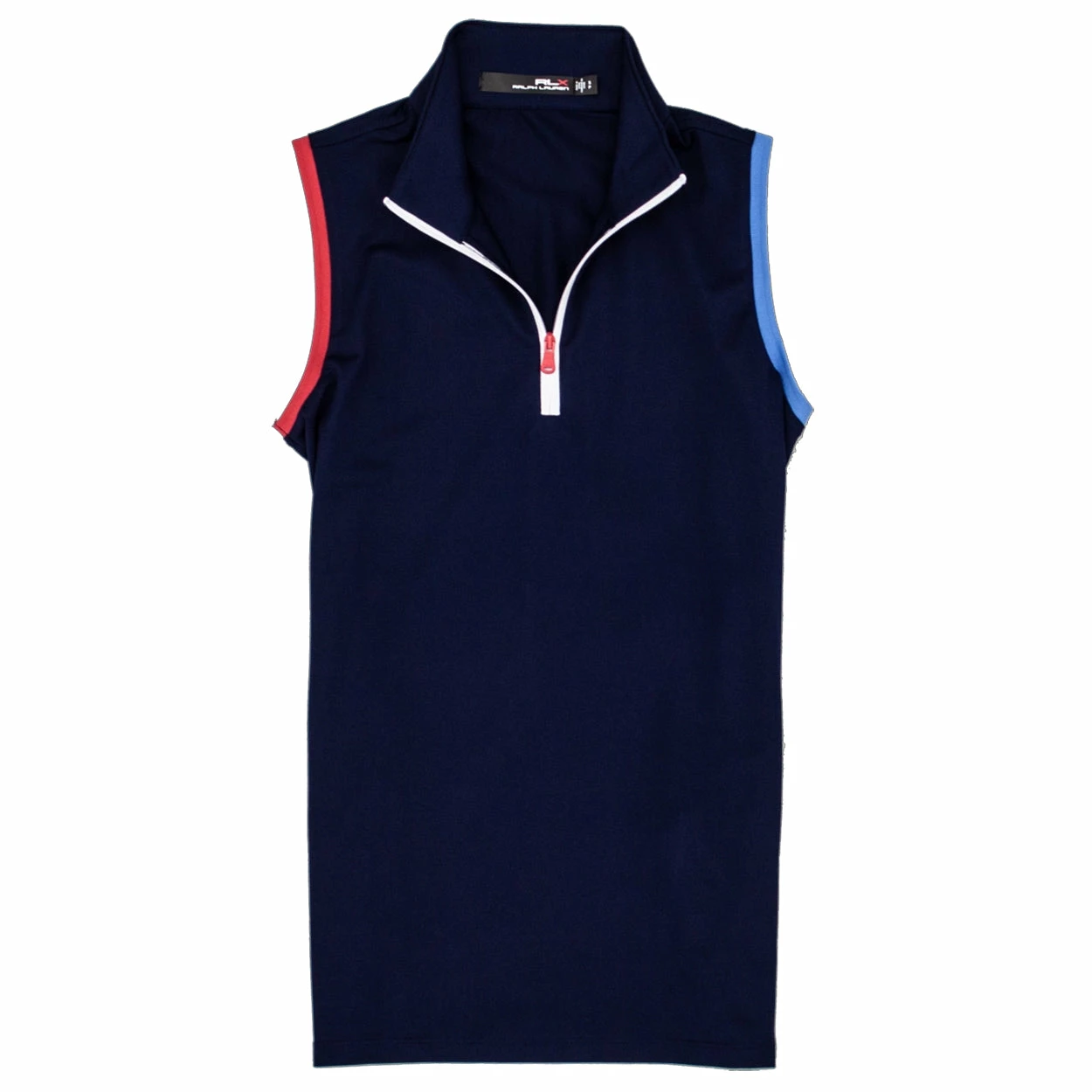 Polo Ralph Lauren RLX Tricolor French Navy Womens Sleeveless Golf 1/4 Zip 1 Polo Ralph Lauren RLX Tricolor French Navy Womens Sleeveless Golf 1/4 Zip