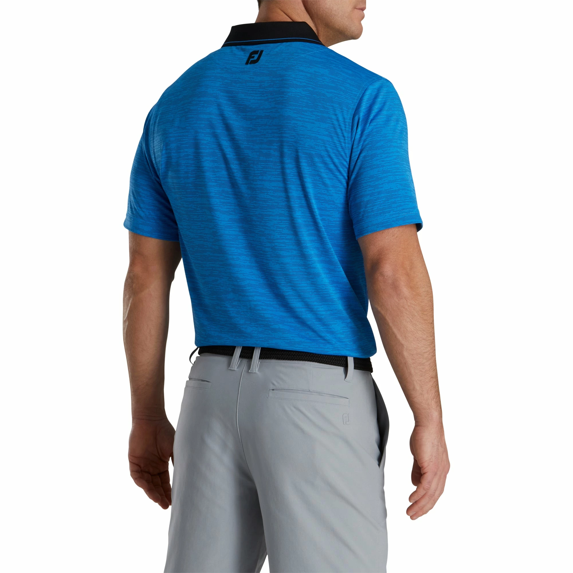 FootJoy Broken Pinstripe Lisle French Blue Mens Golf Polo 2 FootJoy Broken Pinstripe Lisle French Blue Mens Golf Polo - Image 2