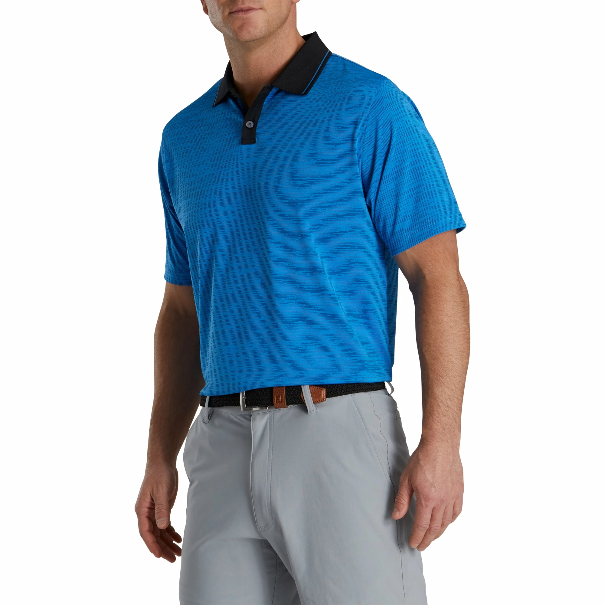 FootJoy Broken Pinstripe Lisle French Blue Mens Golf Polo 1 FootJoy Broken Pinstripe Lisle French Blue Mens Golf Polo