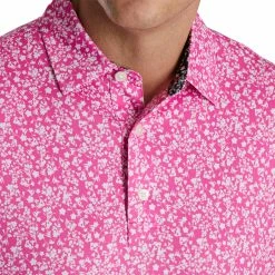 FootJoy Floral Vines Lisle Hot Pink Mens Golf Polo 5 FootJoy Floral Vines Lisle Hot Pink Mens Golf Polo -Single Iron Shop 21654 HOTPNKWHTBLK 2