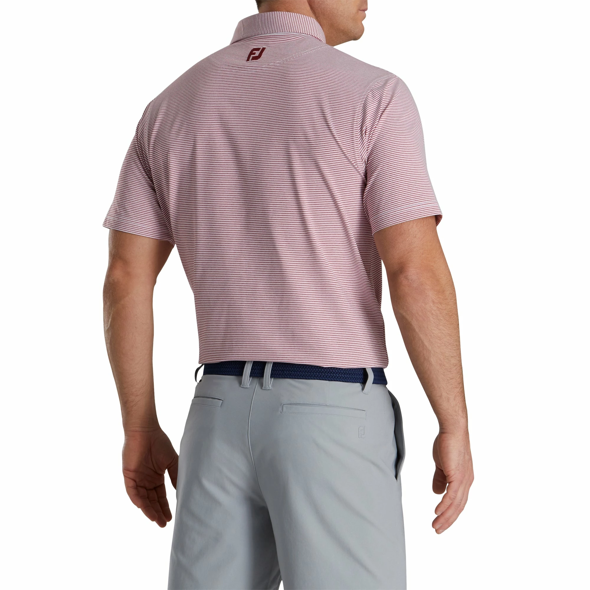 FootJoy Feeder Stripe Lisle Heather Merlot Mens Golf Polo 2 FootJoy Feeder Stripe Lisle Heather Merlot Mens Golf Polo - Image 2