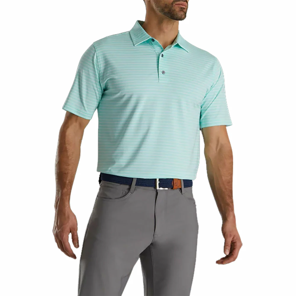 FootJoy Athletic Fit Classic Stripe Mint Mens Golf Polo 1 FootJoy Athletic Fit Classic Stripe Mint Mens Golf Polo