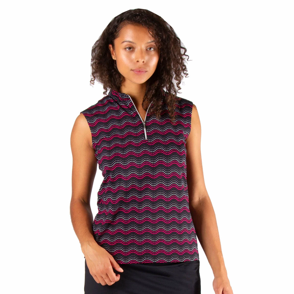 NVO Londyn Mock Black Womens Sleeveless Golf Polo 1 NVO Londyn Mock Black Womens Sleeveless Golf Polo