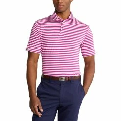 Polo Ralph Lauren RLX Ralph Lauren Featherweight Pencil Stripe Vivid Pink Mens Golf Polo