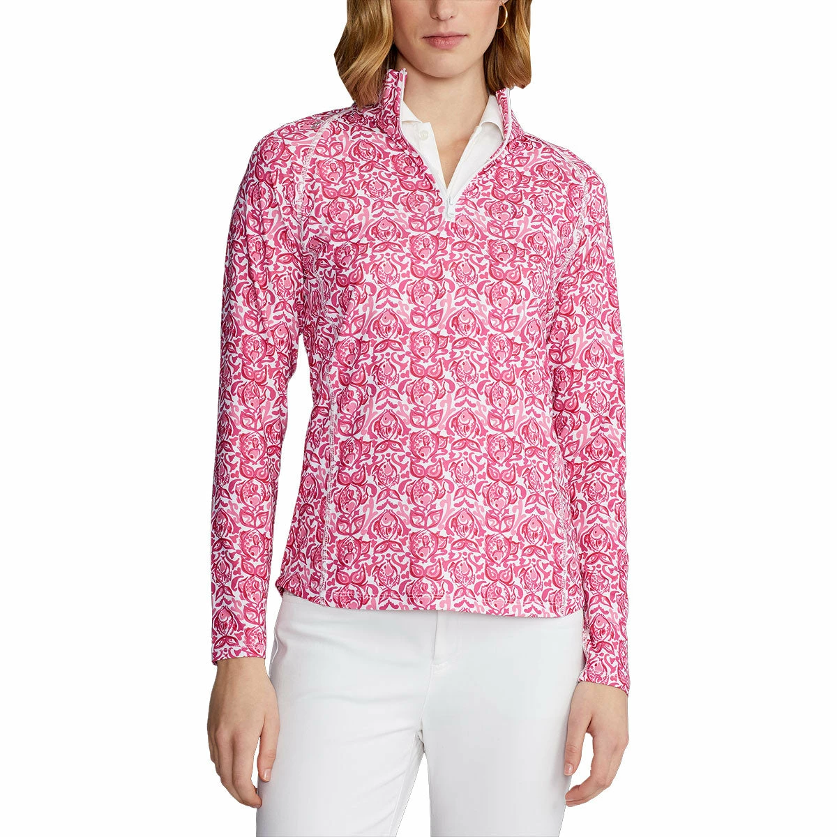 Polo Ralph Lauren RLX Ralph Lauren Printed Airflow Jersey Bright Pink Fish Womens Golf 1/4 Zip 1 Polo Ralph Lauren RLX Ralph Lauren Printed Airflow Jersey Bright Pink Fish Womens Golf 1/4 Zip
