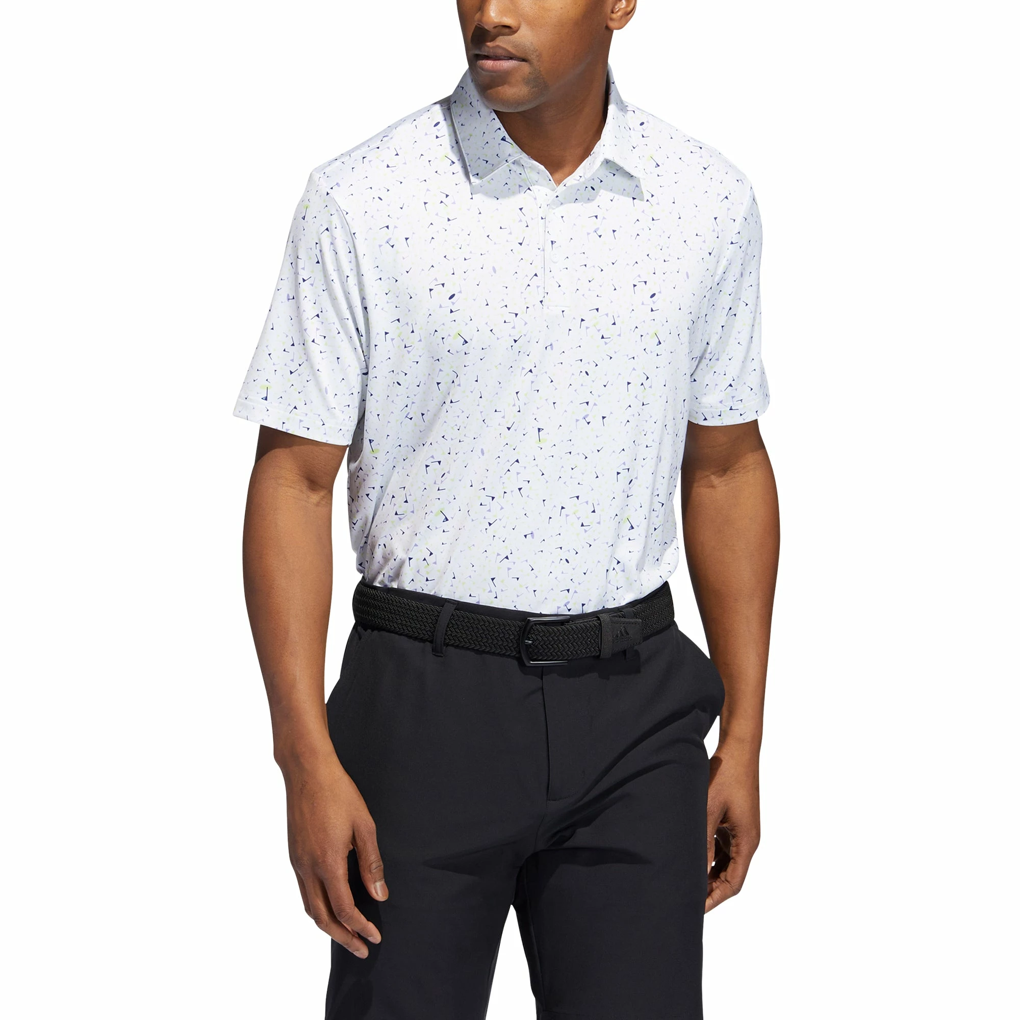 Adidas Golf Adidas Flag-Print Lime-Purple Mens Golf Polo 1 Adidas Golf Adidas Flag-Print Lime-Purple Mens Golf Polo