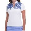EP NY EP New York Split Mock Print White Multi Womens Short Sleeve Golf Polo