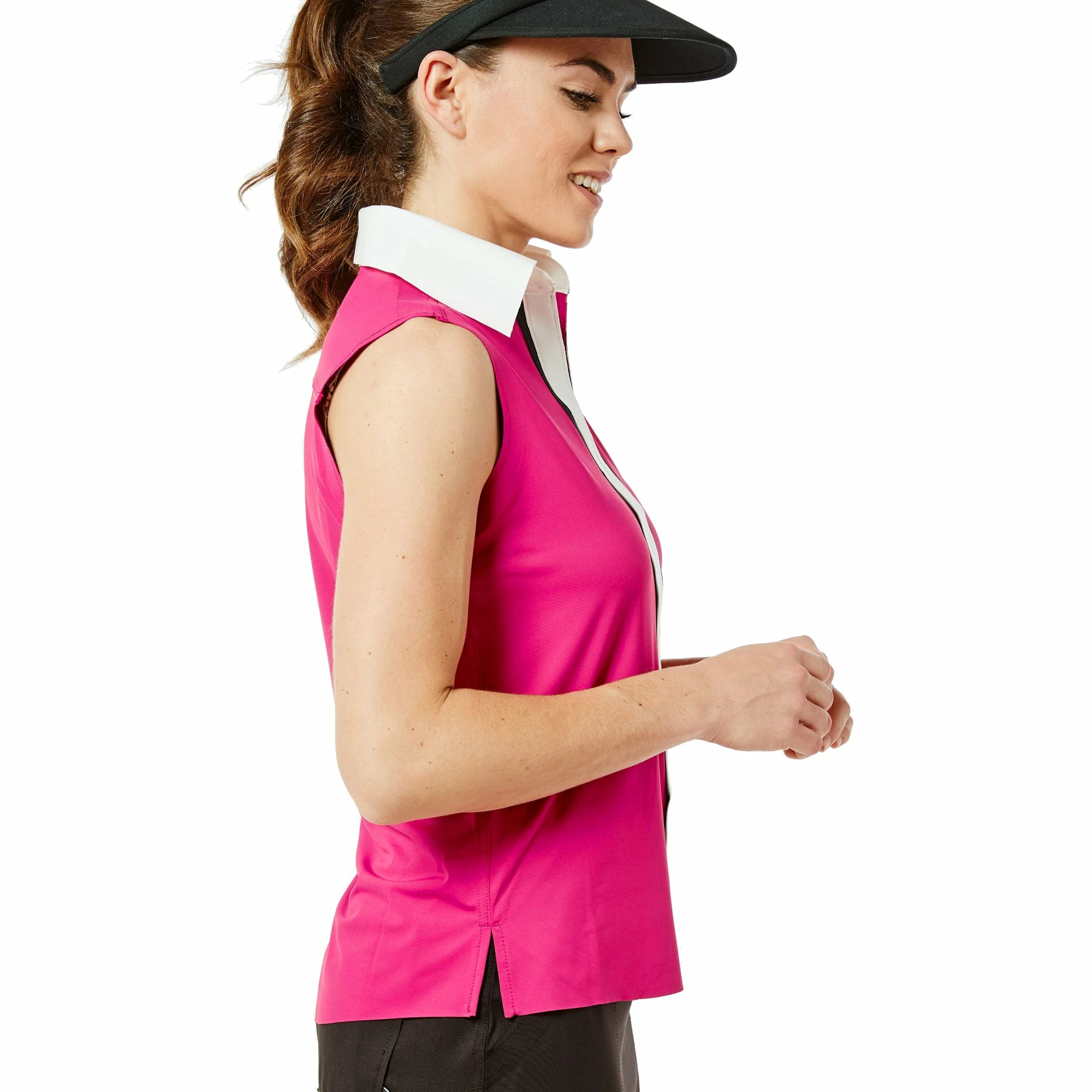 Belyn Key Piped Contrast Raspberry Womens Sleeveless Golf Polo 2 Belyn Key Piped Contrast Raspberry Womens Sleeveless Golf Polo - Image 2